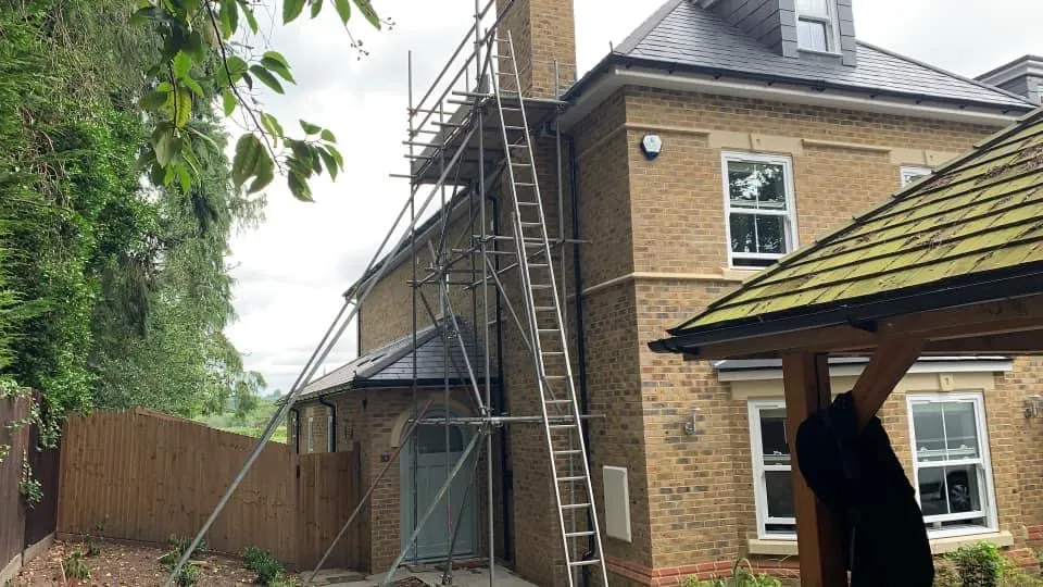 Scaffolding up for a roofing job at a house in Berkshire